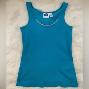 DG2 Diane Gilman Turquoise Embellished Rib knit Tank Top Size M